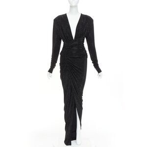 ALEXANDRE VAUTHIER black strass crystal Power shoulder padded wrap draped gown